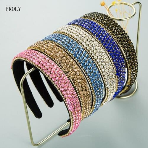 PROLY New Shining Headband For Women Full Paved Rhinestone Crystal Hairband Adult Top Noble Baroque Hair Accessories Wholesale