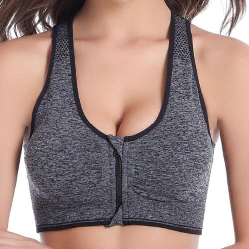 Plus Size Top Women Zipper Lingerie Wireless Sports Bra Underwear Shockproof Push Up Gym Fitness Athletic Running Yoga Bra