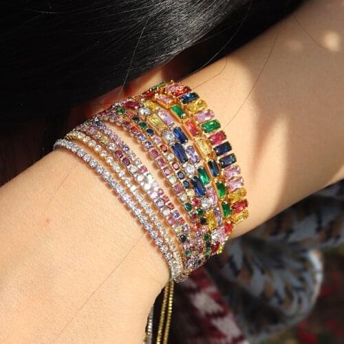 Adjustable Rainbow Zircon Bracelet for Women Bling Cz initial Bracelet Femme Snake Chain Jewelry Christmas gifts