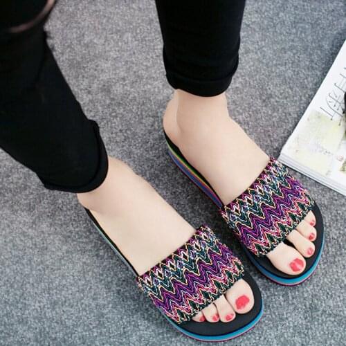 Women Slippers Sandals Summer Beach Sandals Female Ladies Home Slipper High Wedge Heels Fashion Leopard Striped Sandals