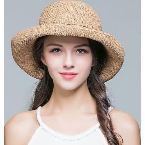 New Arrival Sun Cap Wide Brim Lady Fashion Beach Hat Female Summer Foldable Brim Curling Straw Cap Students Travel Cap B-7577
