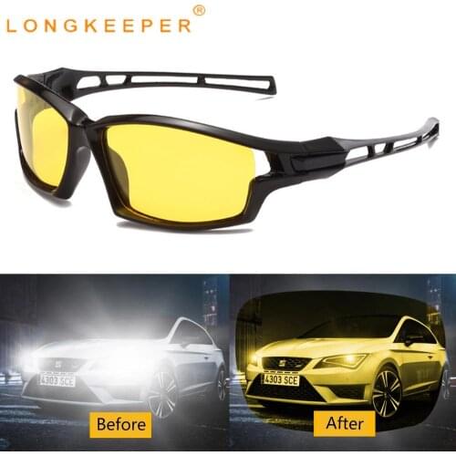 LongKeeper Night Vision Sunglasses Men Classic Polarized Sun Glasses Anti-Glare Yellow Lens Eyewear Driver Goggles Oculos Gafas