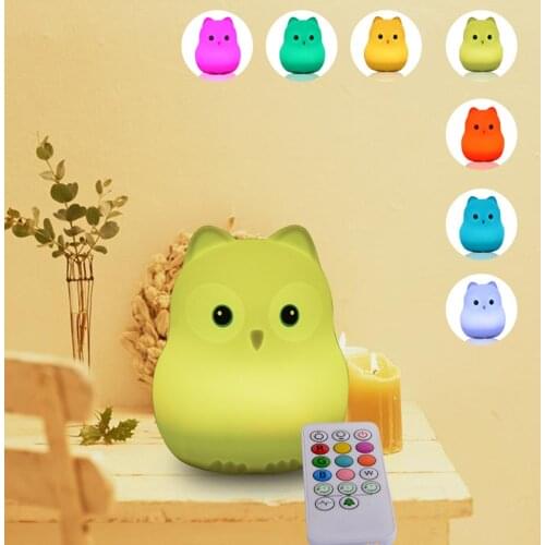 Silicone Bird Hippo Owl Night Light Touch Sensor Remote Control RGB LED Dimmable Timer USB Rechargeable Children Baby Table Lamp