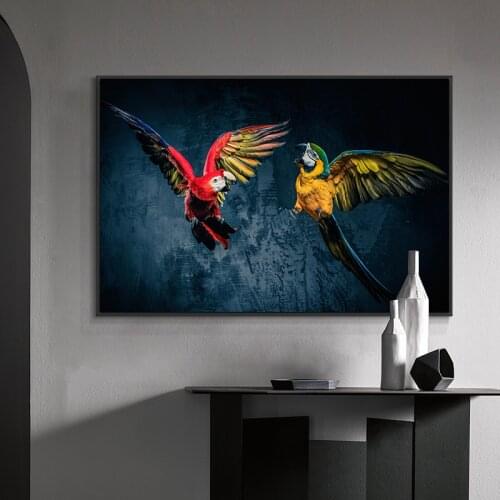 Dancing Colorful Parrot On Canvas Print Nordic Lion Poster Scandinavian Wall Art Picture For Living Room Home Decor Frameless