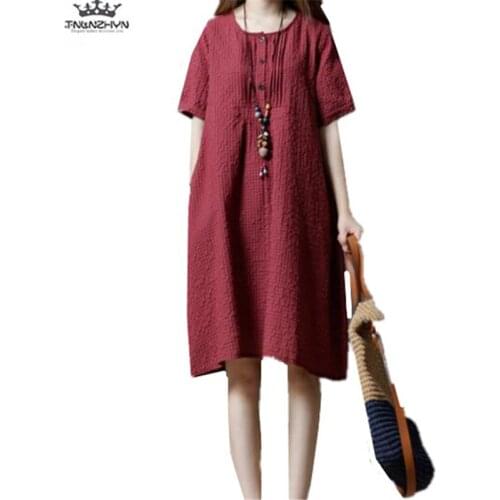 Tnlnzhyn2019 New Summer Women dress Cotton Linen Round neck Short sleeve Linen fashion Dress Casual Loose Vintage A109