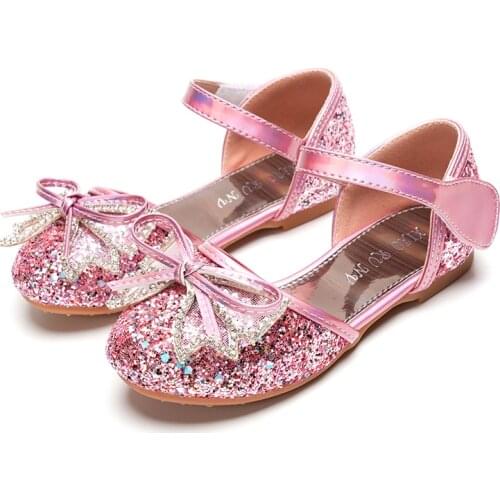 Metallic Glitter Flower Girl Shoes D'orsay Princess Dress Flats Butterfly Bow Diamonds Soft Sole Non Slip Round Toe Bling Sweet
