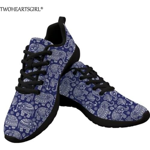 Twoheartsgirl Breathable White Elephant Print Vulcanize Sneakers for Men Casual Male Spring Autumn Mesh Shoes Lace Up Flats