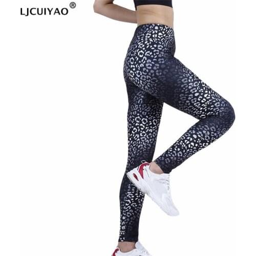 LJCUIYAO Fitness Women Leggings Push Up Gym High Waist Workout Black White Leopard Fashion Patchwork Print Elastic Summer Pants