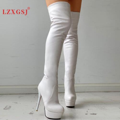Fashion Sexy Women Thigh High Boots Shoes 2021 Autumn Thin Heels Round Toe Platforms Boot Female Black Over The Knee Long Boots