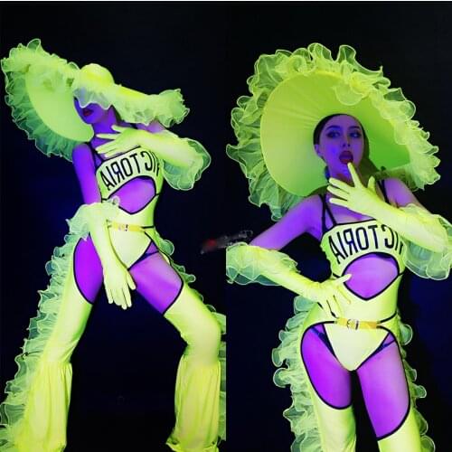 Nightclub Bar Ds Dj Fluorescent Jumpsuit Women Gogo Dance Costumes Performance Festival Clothes Drag Queen Stage Outfit DN9509