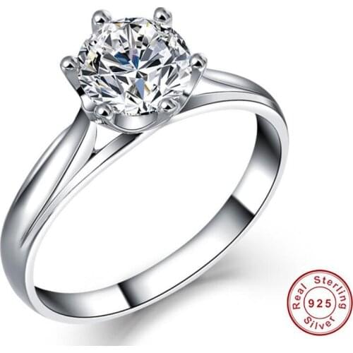 Classical Six Claw Luxury Jewelry High Quality 925 Sterling Silver 5A Cubic Zirconia CZ Women Wedding Band Ring Gift Size 4-10