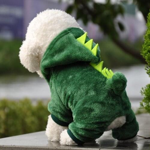 Pet Clothes Cat Funny Dinosaur Costume Hooded Plush Cat Winter Warm Coat For Kitten And Kitten Puppy Dog Green Clothes