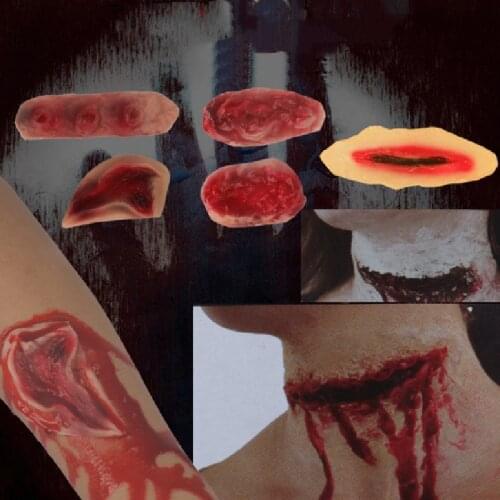 1PC Halloween Zombie Neck Scar Tattoos Fake Scars Bloody Costume Horror Wound Blood Injury Sticker Party DIY