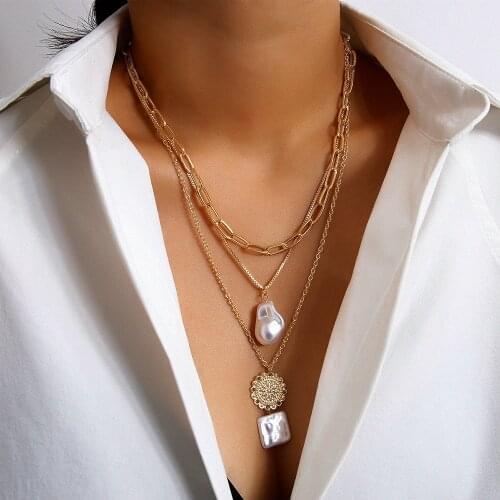 4PCS/Set Trendy Multilayered Pendants Pearl Necklace For Women Fashion Gold Pearl Coin Chain Necklaces 2021 Trend Jewelry Gift