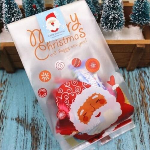 50 Pcs Christmas Candy Bag Santa Cookie Bag New Year Christmas Gift Bags For Biscuits Snack Baking Package