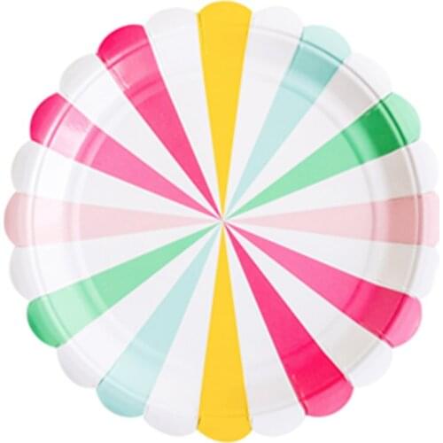 9 Inch Striped Disc Disposable Holiday Party Wedding Cardboard Paper Plate Cutlery