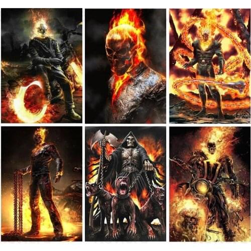 Square Round Diamond 5D DIY Diamond Painting Flame Skull God of Dark Death Fire Figure Cross Stitch Diamond Embroidery Home Deco