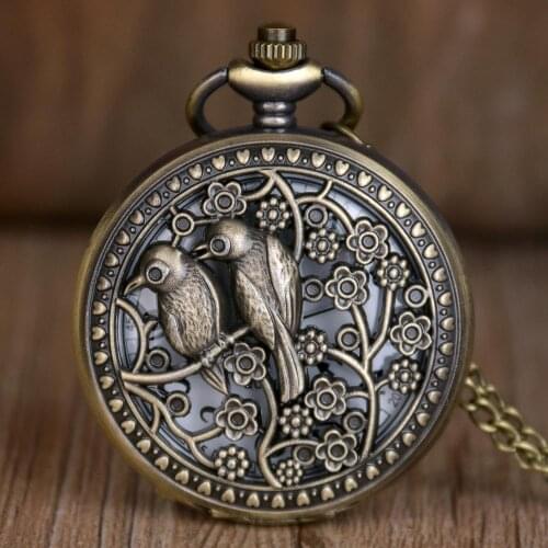 Antique Bronze Steampunk Bird Quartz Pocket Watch Hollow Retro Watch Chain Pendant Fob Clock Gift TD2141