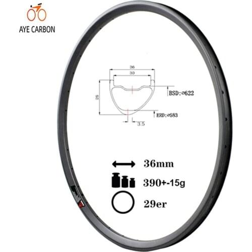 Tubeless ready and hookless super light 29inch MTB asymmetric carbon rims 36mm wide 28mm deep mountain bike rims for XC and AM