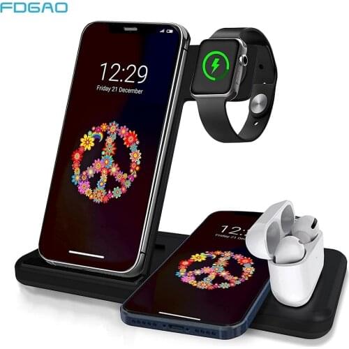 15W 4 in 1 Qi Wireless Charger For iPhone 12 11 XS XR X 8 Fast Charging Dock Station Stand for Airpods Pro Apple Watch 6 5 4 3 2