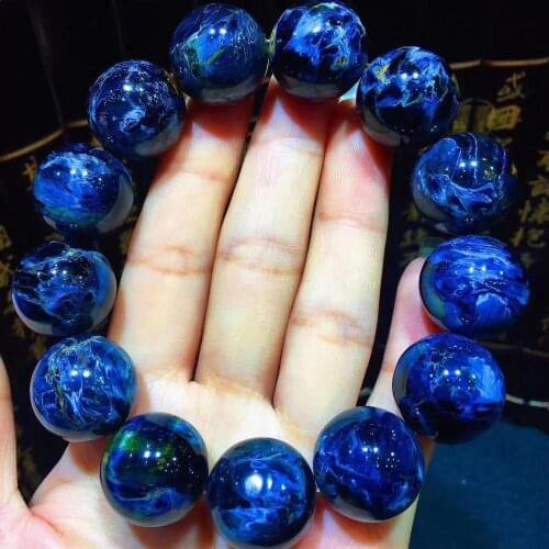 Certificate Natural Blue Pietersite Women Men Bracelet Round Beads 18mm Chatoyant Cat Eye Namibia AAAAA