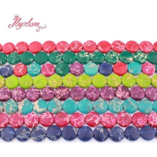 16mm Natural Sea Sediment Coin Shape Smooth Loose Specer Stone Beads For DIY Jewelry Making Necklace Bracelet Earring Strand 15"