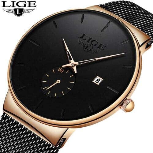 2019 LIGE New Fashion Mens Watches Top Brand Luxury Gold Clock Male Ultra-Thin Mesh Belt Waterproof Wristwatch Relogio Masculino