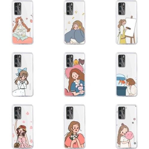 Aesthetic cartoon girl Phone Case For Huawei P40 P30 P20 Mate Honor 10i 30 20 i 10 40 8x 9x Pro Lite Transparent Cover