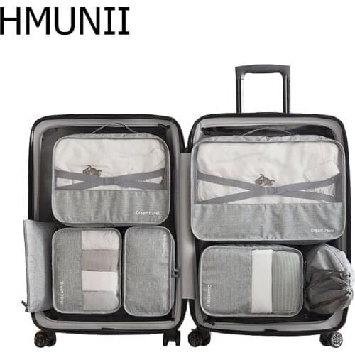 HMUNII 7Pcs Waterproof Travel Storage Bags High Capacity Mesh Clothes Packing Cube Luggage Organizer Pouch Travel Accessories