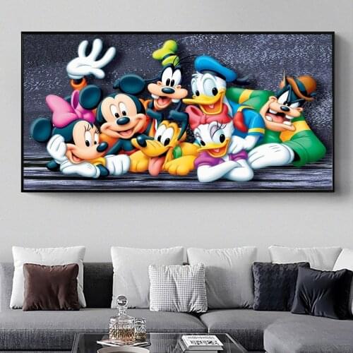 Cartoon Family Mickey & Minnie Mouse Canvas Painting Disney Goofy Donald Duck Posters and Prints Wall Pictures for Home Decor