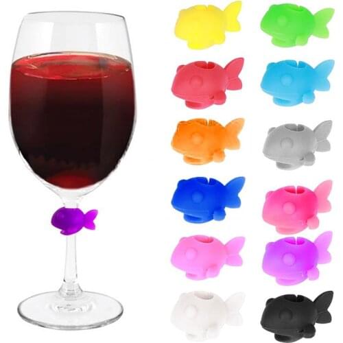 Creative Silicone Wine Glass Charm Party Bar Drink Glass Identifier Tags Fish Shaped Wine Glass Marker Labels Decoration Sets