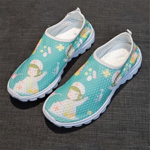 Casual Cute Cartoon Nurse Doctor Medical Tools Print Women Sneakers Lightweight Mesh Shoes Autumn Footwear Breathable Flats Shoe