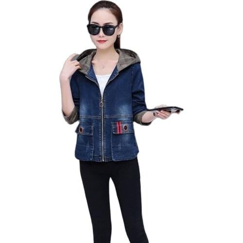 2021 Spring And Autumn New Denim Jacket Women Fashion Cowboy Coat Female Large Size 5XL Hooded Short Ladies Jeans Outerwear A385
