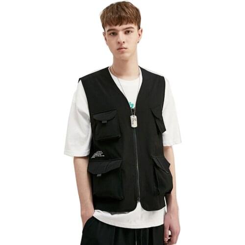 Verano hombres chaleco chaquetas jóvenes moda ocio Streetwear Hip Hop viaje sin mangas herramientas Estilo Chaleco abrigo conjun