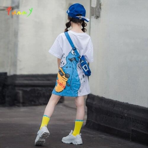 Cotton Summer T Shirt Girls Clothes 2021 Fashion Cartoon Long T-shirts O Neck Short Sleeve Casual Children Tee Tops 4-14 Years