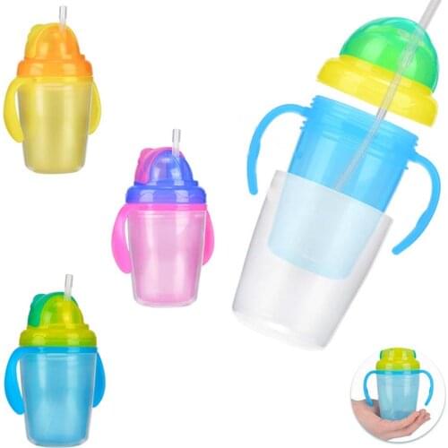 230ml Cute Baby Cup Kids Children Learn Feeding Drinking Water Feeding Cup Straw Handle Bottle Mamadeira Sippy Training Cup