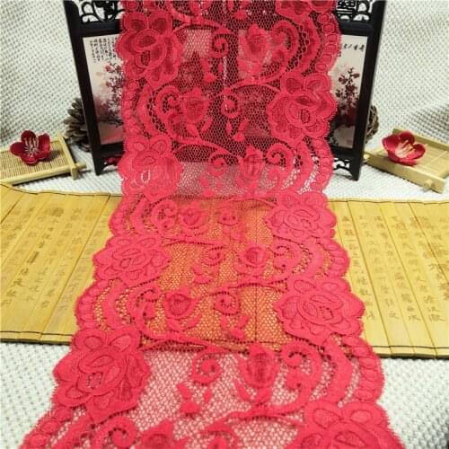 RR1397 Fashion popular sexy red 16cmflower pattern elastic lace fabric, suitable for lingerie, underwear, and dresses