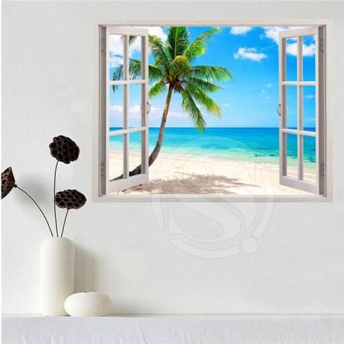 Custom canvas poster Beach of the Caribbean in the window poster cloth fabric wall poster print Silk Fabric Print SQ0611-LQ011