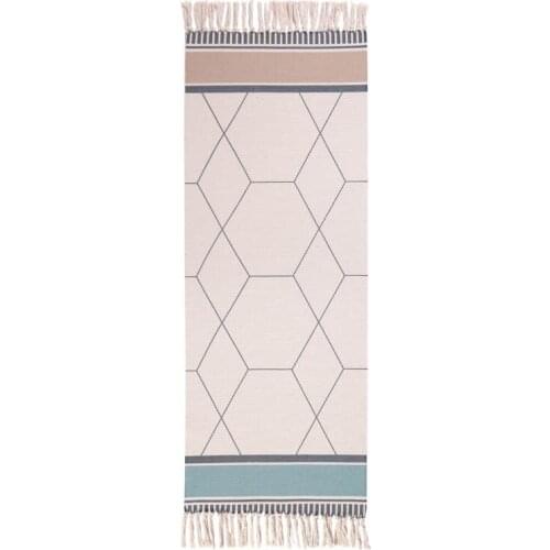 Printed Hand Woven Washable Rug/Mat Entryway for Bedroom Kitchen Cotton Linen Area Rugs Set with Tassels