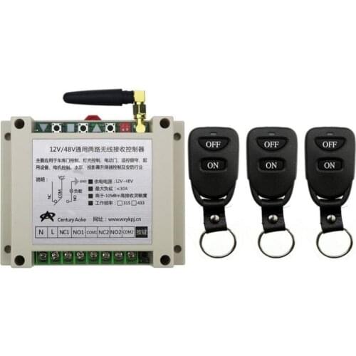 New DC12V 24V 36V 48V 10A 2CH Remote Control Light Switch Relay Output Radio Receiver Module and 3pcs Belt buckle Transmitter