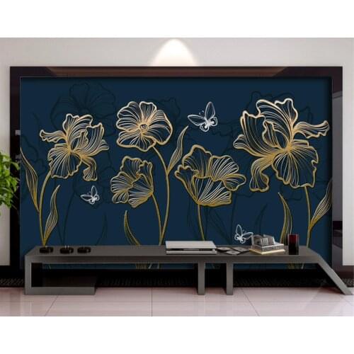Custom wallpaper modern light luxury golden embossed lines flowers Nordic background wall home decoration murals 3d wallpaper
