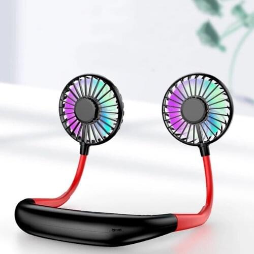 Cool Neck Fan Aromatherapy Lighting Double Neck Cooler Hand Free Neckband Fan Portable USB Rechargeable Dual Fan Mini Summer