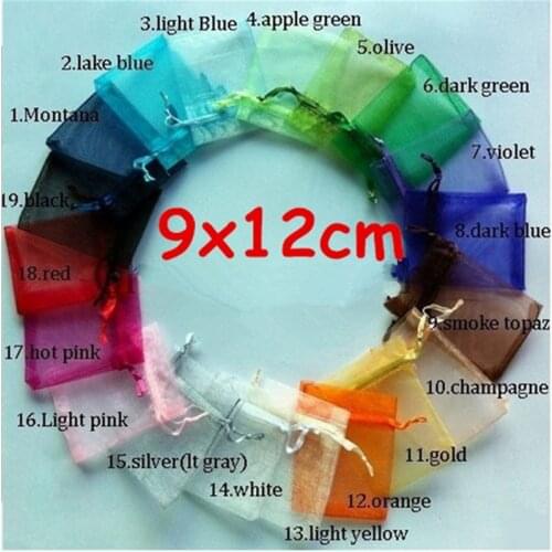 Wholesale Organza Bags 9x12cm Drawstring Bag Jewelry Packaging Pouches,Wedding Gift Bags,Multi Colors,100pcs/lot