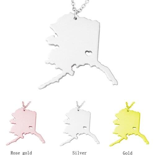 Alaska Map Necklace Stainless Steel Alaska Map Heart Pendant Necklace Women Fashion Map Memorial Jewellery Gift
