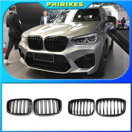 2PCS Front Grille Kidney Grill Double Slat For BMW 3 4 X3 X4 G01 G02 G08 2018 2019 2020 Racing Grills Car Styling Accessories