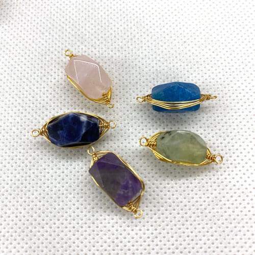 Natural Stone Pendant Oval Shape Colorful Multi-faceted Shape Necklace Pendant Design Charm Jewelry Accessories 2-piece Set