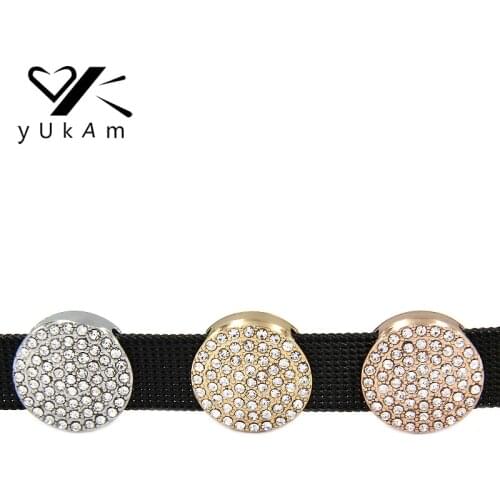YUKAM Jewelry Crystal Rhinestone Round Pave Disc Slide Keeper Charms fit for Reversible Stainless Steel Wrap Bracelets Making