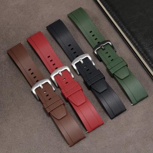 Yopo Fluorine Rubber Watch Band 20mm 22mm 24mm Black Red Brown Green Strap For Male And Female Quick Release