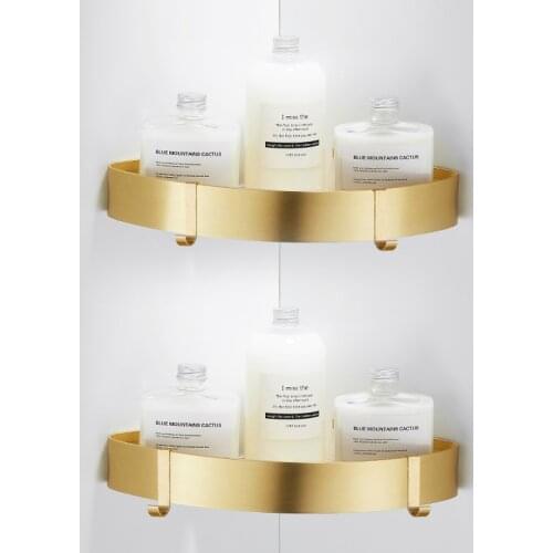 Nordic Luxury Golden Towel Rack Bathroom Accessories Brushed Gold Bathroom Shelf Wall Shampoo Holder Dual Tier Shower Basket