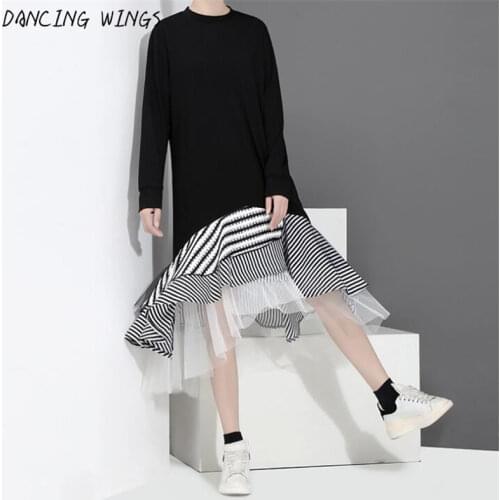 DANCING WINGS Spring Summer Casual Long Sleeve Loose Ruffle Chiffon Dress Midi Women